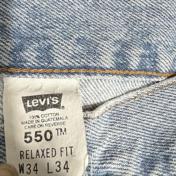 Vintage Y2K 2000 Levis 550 Men’s 34x34 Distressed Relaxed Fit Denim Jeans Blue - Picture 12 of 15
